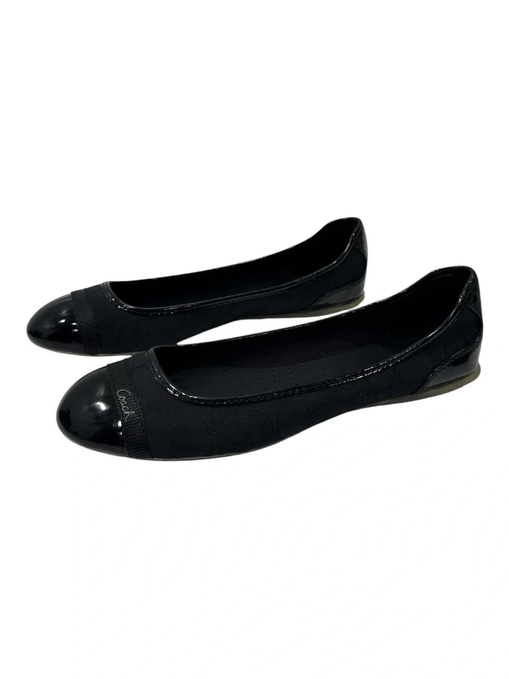 Coach Cecile Black Signature Ballet Flats With Patent Leather Cap Toe Size 9.5